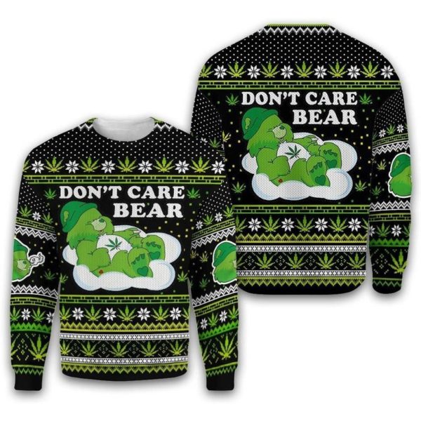 Don't Care Bear Weed Christmas Sweater AOP Sweater Green S