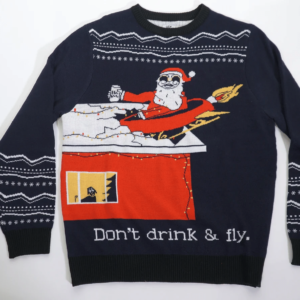 Don't Drink & Fly Santa Ugly Christmas Sweater AOP Sweater Navy S
