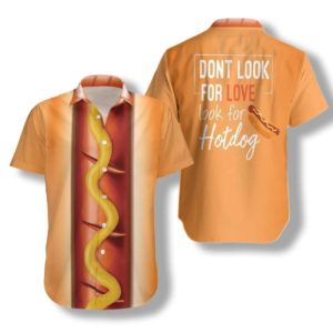 Don't Look For Love Look For Hotdog Hawaiian Shirt Short-Sleeve Hawaiian Shirt Orange S