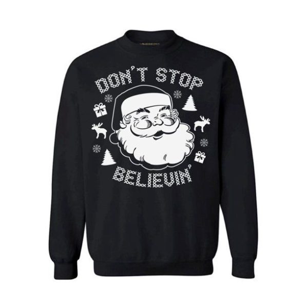 Don't Stop Believin Sweater Santa Claus Sweatshirt Black S