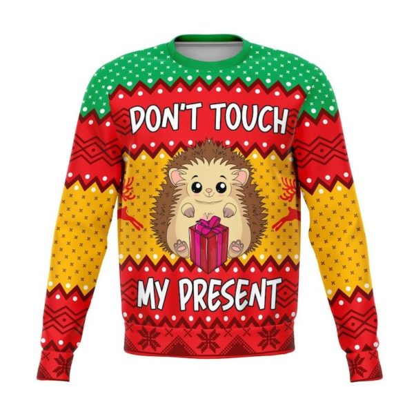 Don't Touch My Present Ugly Hedgehogs Christmas Sweater AOP Sweater Yellow S
