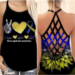 Down Syndrome Awareness Peace Love T21 Criss Cross Tank Top product photo 0