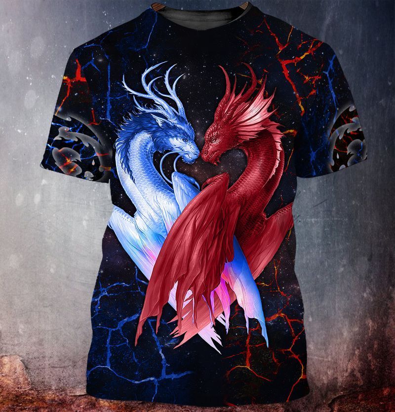 Dragon Couple 3D Printed Shirt Style: 3D T-Shirt, Color: Black