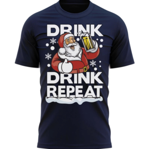 Drink Drink Repeat Santa Beer Lover Christmas T-Shirt Unisex T-Shirt Dark Blue S