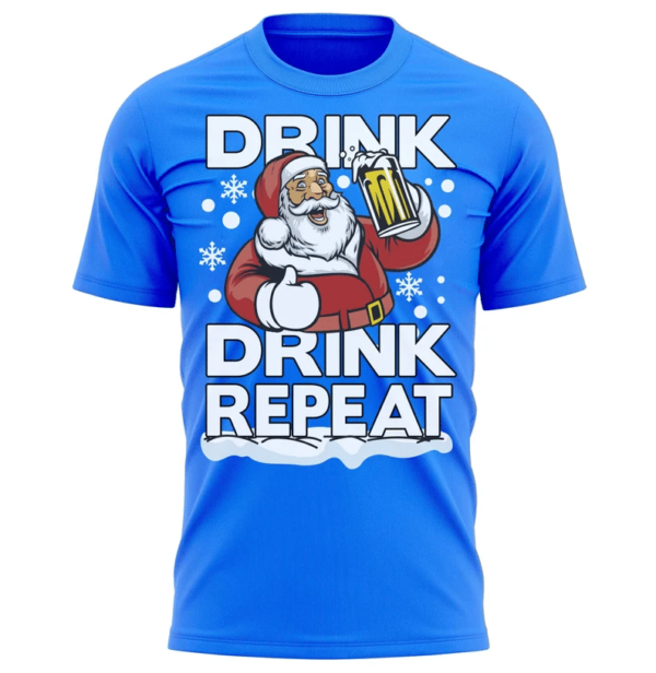 Drink Drink Repeat Santa Beer Lover Christmas T-Shirt Unisex T-Shirt Sapphire S