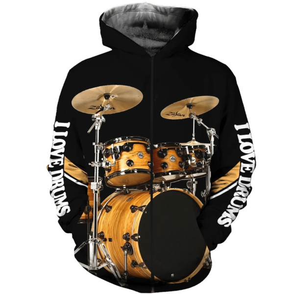Drum Music 3D All Over Print Shirt and Short 3D Zip Hoodie Black S