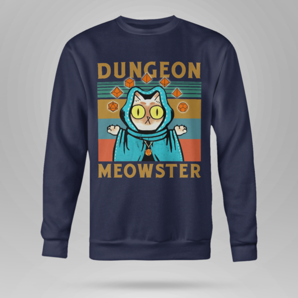 Dungeon Meowster Funny Nerdy Gamer Cat D20 Dice RPG Shirt Crewneck Sweatshirt Navy S