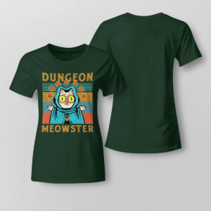 Dungeon Meowster Funny Nerdy Gamer Cat D20 Dice RPG Shirt Ladies T-shirt Forest Green XS