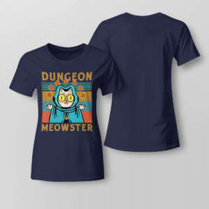 Dungeon Meowster Funny Nerdy Gamer Cat D20 Dice RPG Shirt Ladies T-shirt Navy XS
