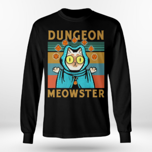 Dungeon Meowster Funny Nerdy Gamer Cat D20 Dice RPG Shirt Long Sleeve Tee Black S
