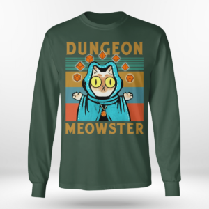 Dungeon Meowster Funny Nerdy Gamer Cat D20 Dice RPG Shirt Long Sleeve Tee Forest Green S