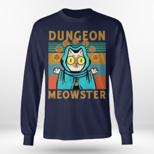 Dungeon Meowster Funny Nerdy Gamer Cat D20 Dice RPG Shirt Long Sleeve Tee Navy S