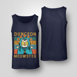 Dungeon Meowster Funny Nerdy Gamer Cat D20 Dice RPG Shirt Unisex Tank Navy S