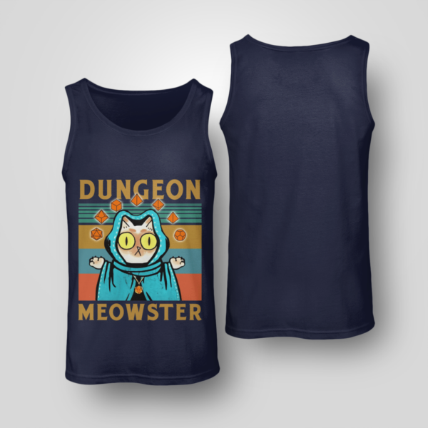 Dungeon Meowster Funny Nerdy Gamer Cat D20 Dice RPG Shirt Unisex Tank Navy S