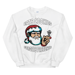Eats Cookies Forgets Present Ugly Santa Christmas Sweatshirt Sweatshirt White S