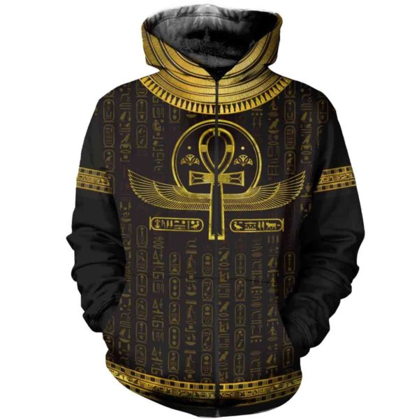 Egyptian Cross Ankh Gold 3D Printed 3D Zip Hoodie Yellow S