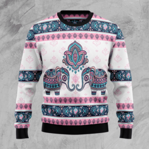Elephant Mandala Ugly Christmas Sweater AOP Sweater White S