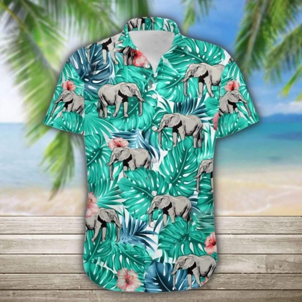 Elephant Tropical 3D Printed Hawaiian Shirt Short Sleeve Hawaiian Shirt White S