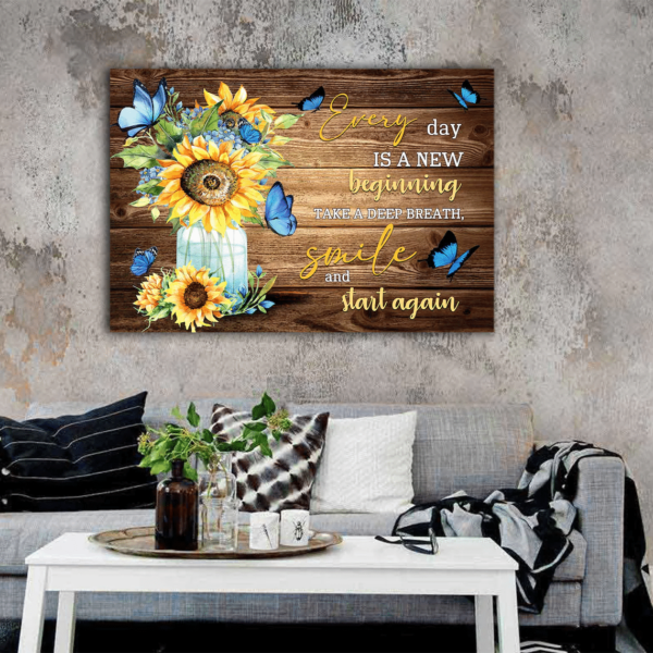 Every Day Is A New Beginning Sunflower Butterflies Canvas product photo 3