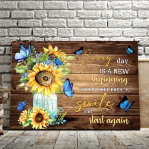 Every Day Is A New Beginning Sunflower Butterflies Canvas Landscape Canvas Brown 12x8