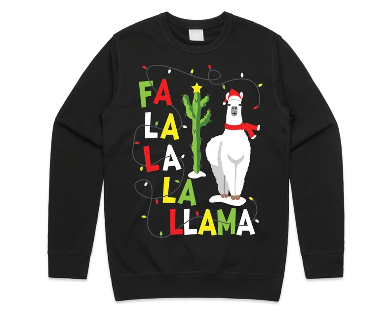 Fa La Llama Santa Jumper Christmas Sweatshirt Style: Sweatshirt, Color: Black