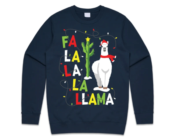 Fa La Llama Santa Jumper Christmas Sweatshirt Sweatshirt Navy S