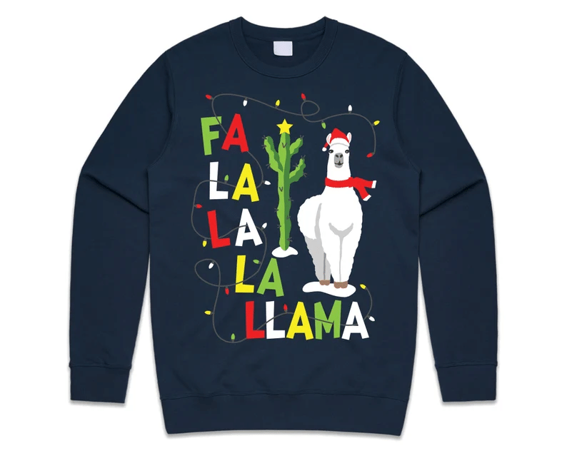 Fa La Llama Santa Jumper Christmas Sweatshirt Style: Sweatshirt, Color: Navy