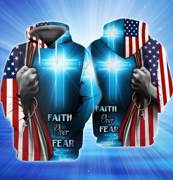 Faith Over Fear Jesus Cross All Over Print 3D Shirt 3D Hoodie Blue S