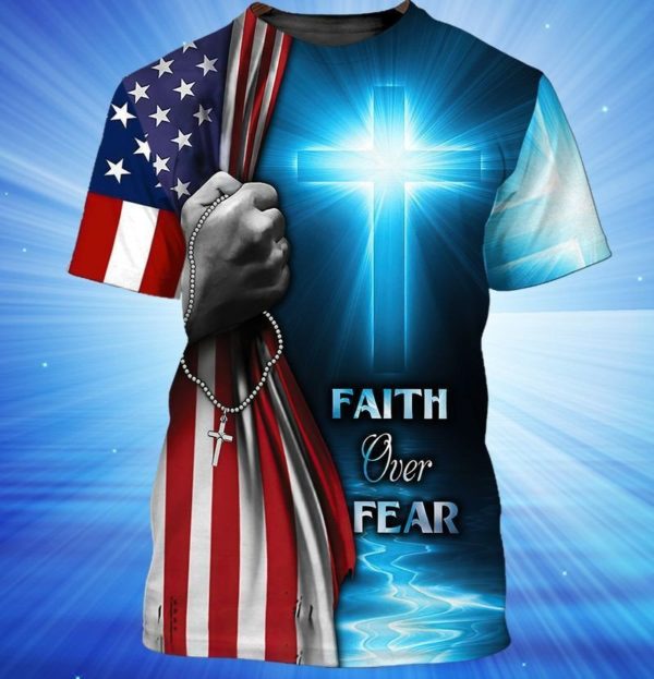 Faith Over Fear Jesus Cross All Over Print 3D Shirt 3D T-Shirt Blue S