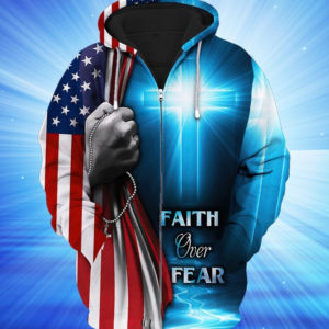 Faith Over Fear Jesus Cross All Over Print 3D Shirt 3D Zip Hoodie Blue S