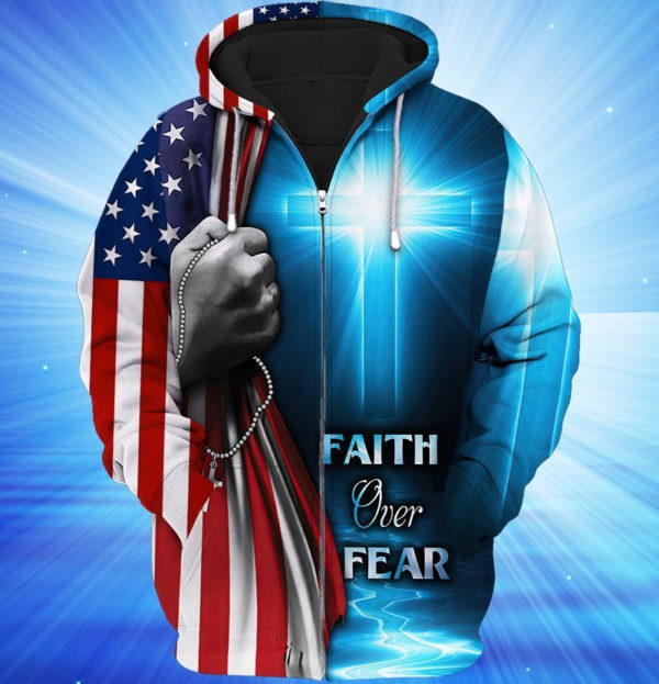 Faith Over Fear Jesus Cross All Over Print 3D Shirt 3D Zip Hoodie Blue S