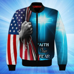 Faith Over Fear Jesus Cross All Over Print 3D Shirt Bomber Jacker Blue S