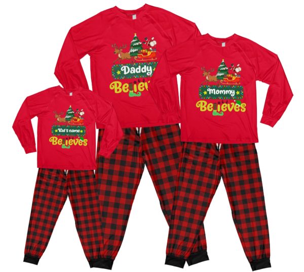 Family Believes Pajamas Personalized Names Family Christmas Pajamas Set product photo 7