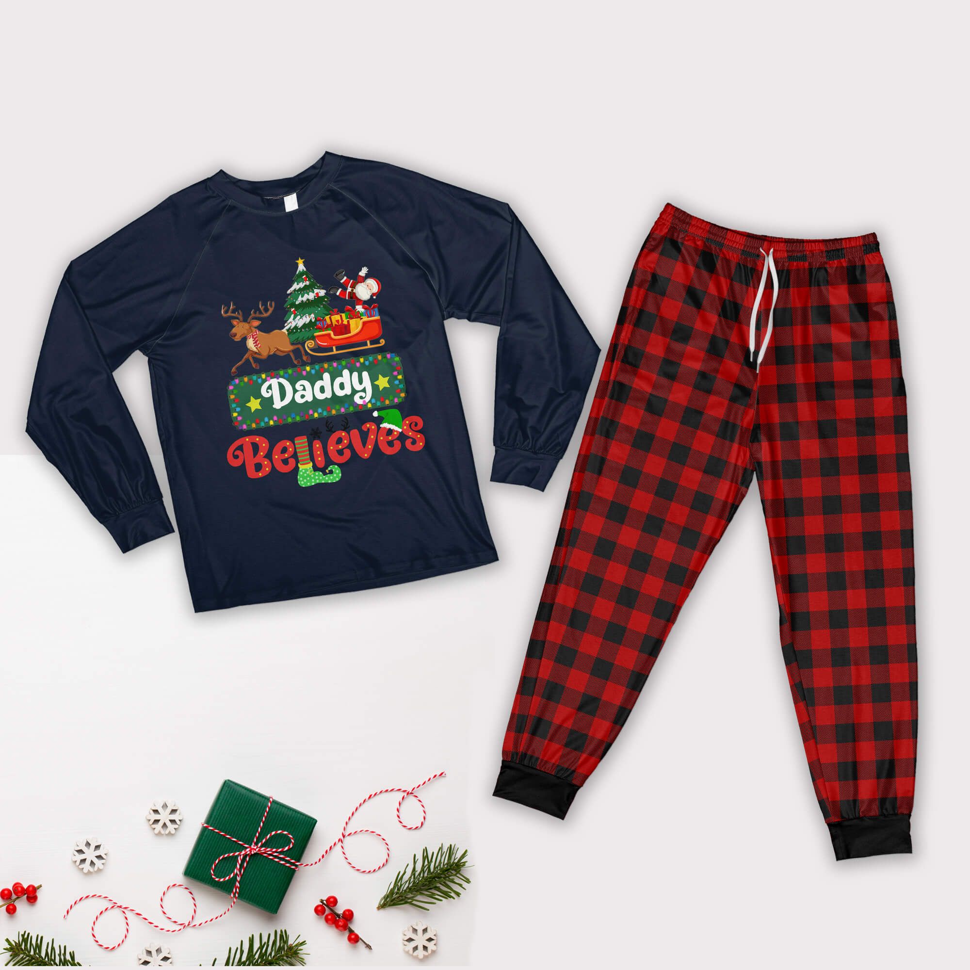 Family Believes Pajamas Personalized Names Family Christmas Pajamas Set Adult Pajamas Set Navy XS