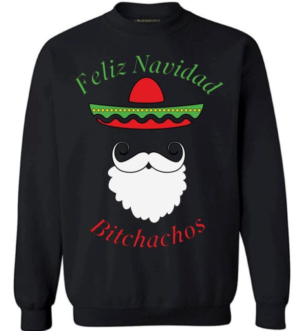 Feliz Navidad Bitchachos Santa Boat Christmas Sweatshirt Sweatshirt Black S