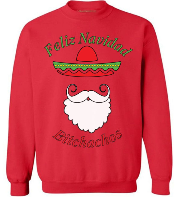 Feliz Navidad Bitchachos Santa Boat Christmas Sweatshirt Sweatshirt Red S