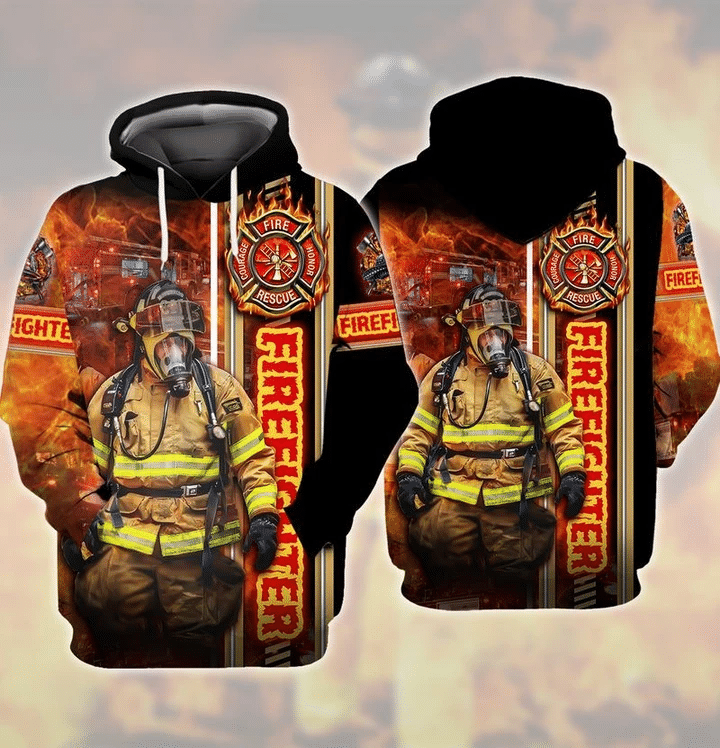 Firefighter 3D Hoodie All Over Print Style: 3D Hoodie, Color: Black
