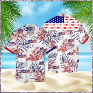 Fishing American Flag Hawaiian Shirt Short Sleeve Hawaiian Shirt White S