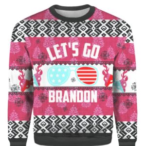 FJB Let's Go Brandon Glasses Christmas 3D Sweater AOP Sweater Pink S
