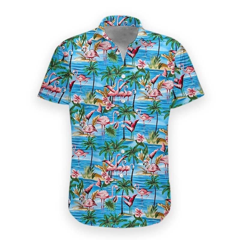 Flamingo Coconut tree Hawaiian All Over Print Shirt Short Sleeve Hawaiian Shirt Green S