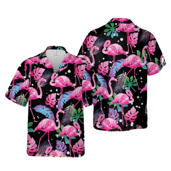 Flamingo Leaf Summer Hawaiian Shirt Short Sleeve Hawaiian Shirt White S