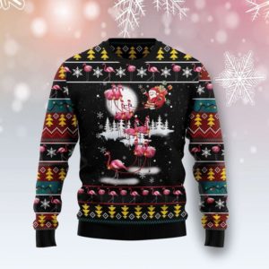 Flamingo Reindeer Funny Santa Christmas Sweater AOP Sweater Black S