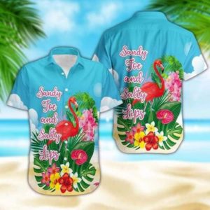 Flamingo Sandy Joe And Salty Lips Hawaiian Shirts Short-Sleeve Hawaiian Shirt Light Blue S