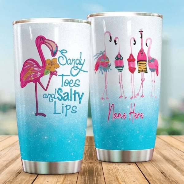 Flamingo Sandy Toes And Salty Lips Personalized Tumbler 20oz