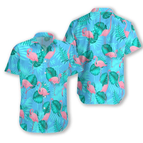 Flamingo Tropical leaves Hawaiian All Over Print Shirt Short Sleeve Hawaiian Shirt Green S
