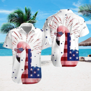 Flamingo USA Flag Hawaiian Shirt Short Sleeve Hawaiian Shirt White S