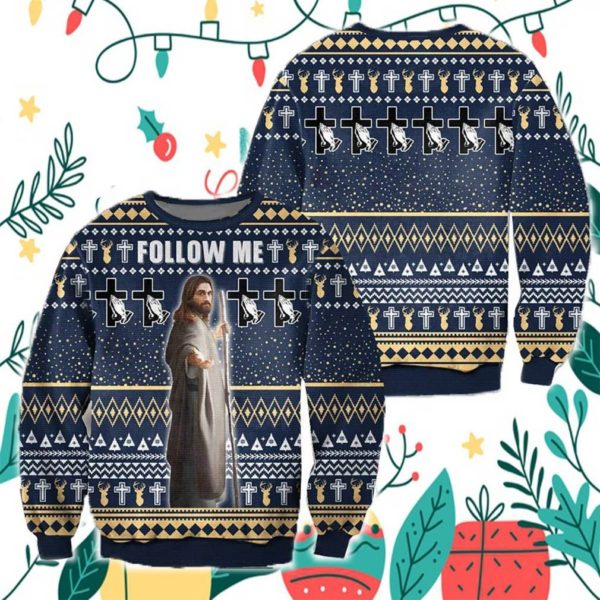 Follow Me Jesus Christian Christmas 3D All Over Print Sweatshirt 3D Sweatshirt Navy S
