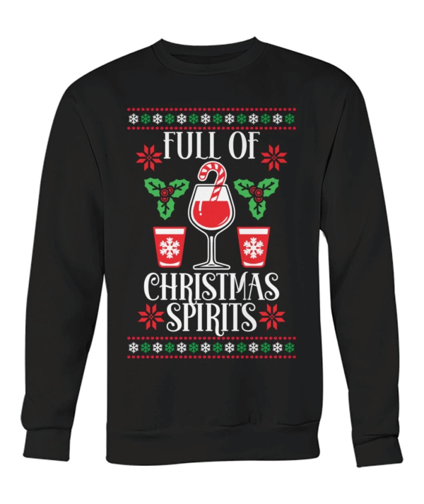 Full Of Christmas Spirit Wine And Candy Cane Christmas T-Shirt Sweatshirt Sweatshirt Black S