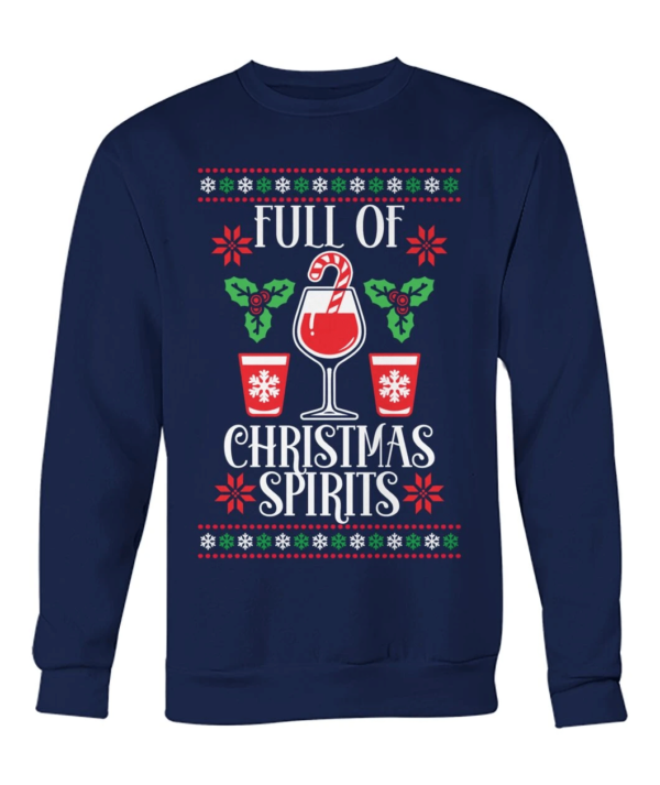 Full Of Christmas Spirit Wine And Candy Cane Christmas T-Shirt Sweatshirt Sweatshirt Navy S