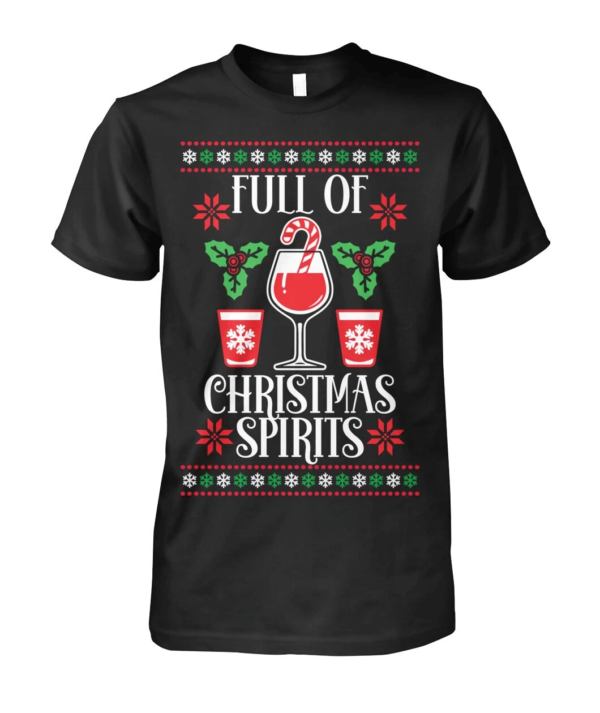 Full Of Christmas Spirit Wine And Candy Cane Christmas T-Shirt Sweatshirt Unisex T-Shirt Black S